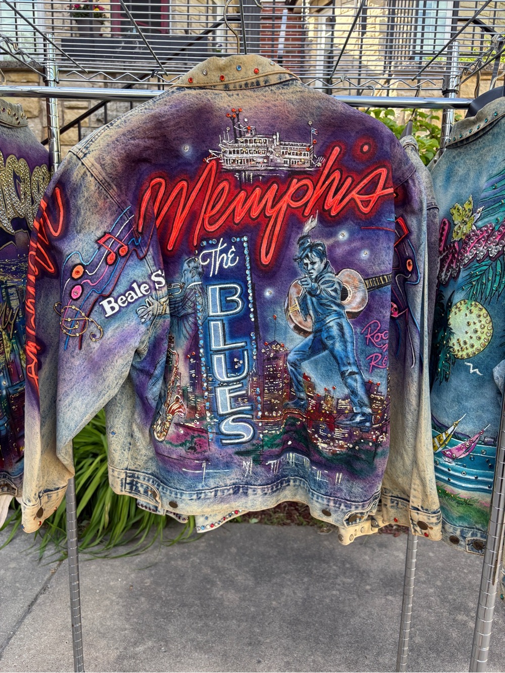 Vintage Tony Alamo 1987 MEMPHIS Hand Painted Bedazzled Denim Jacket Size Large